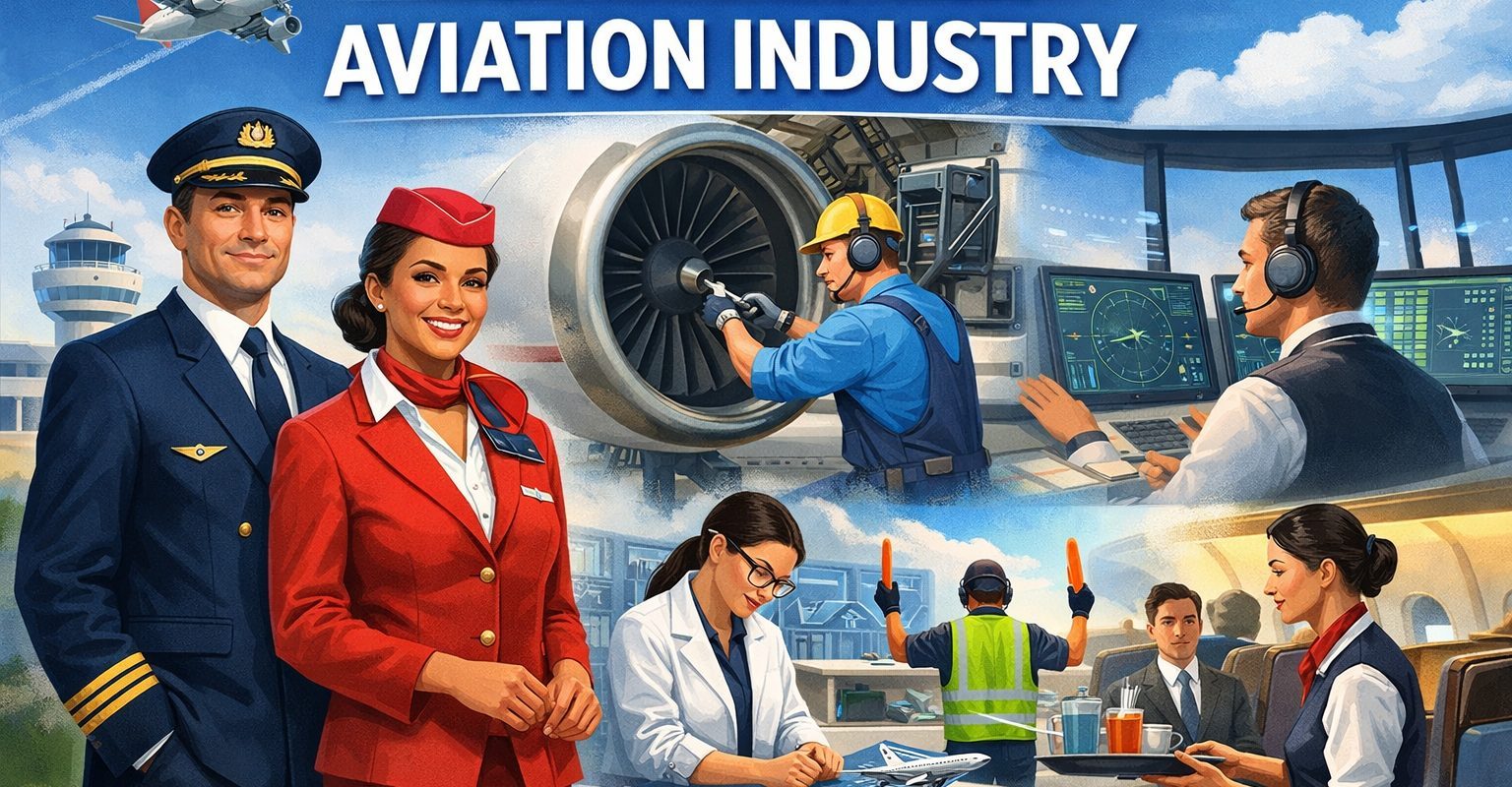 A graphic describing Jobs and Careers in the Aviation Industry