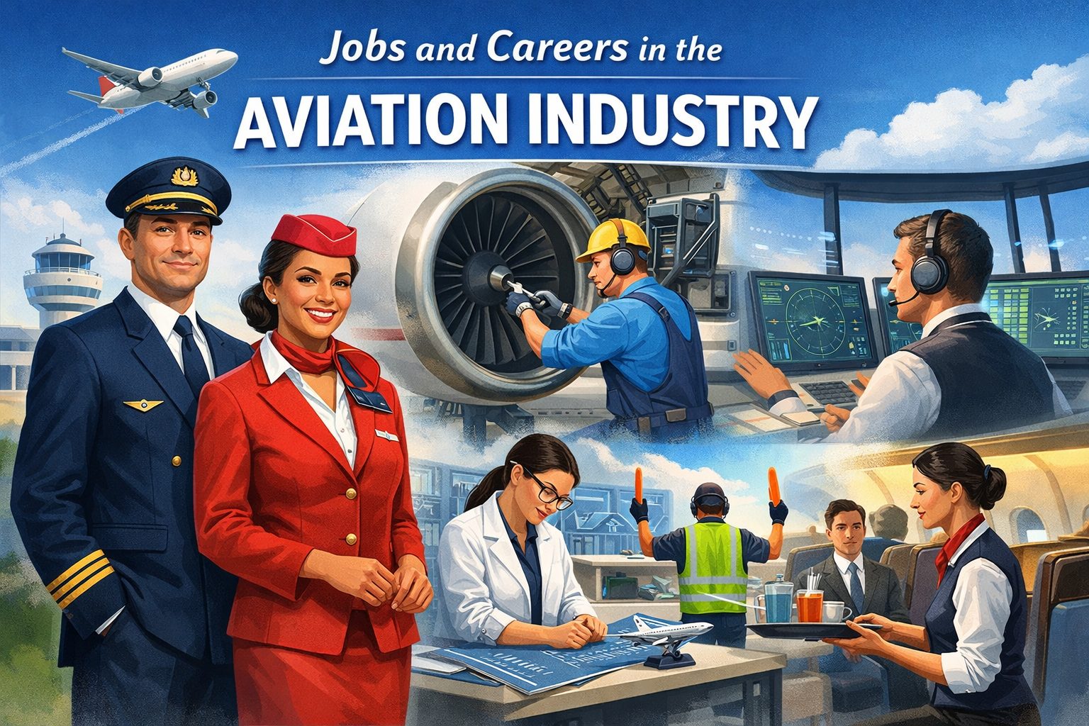 A graphic describing Jobs and Careers in the Aviation Industry