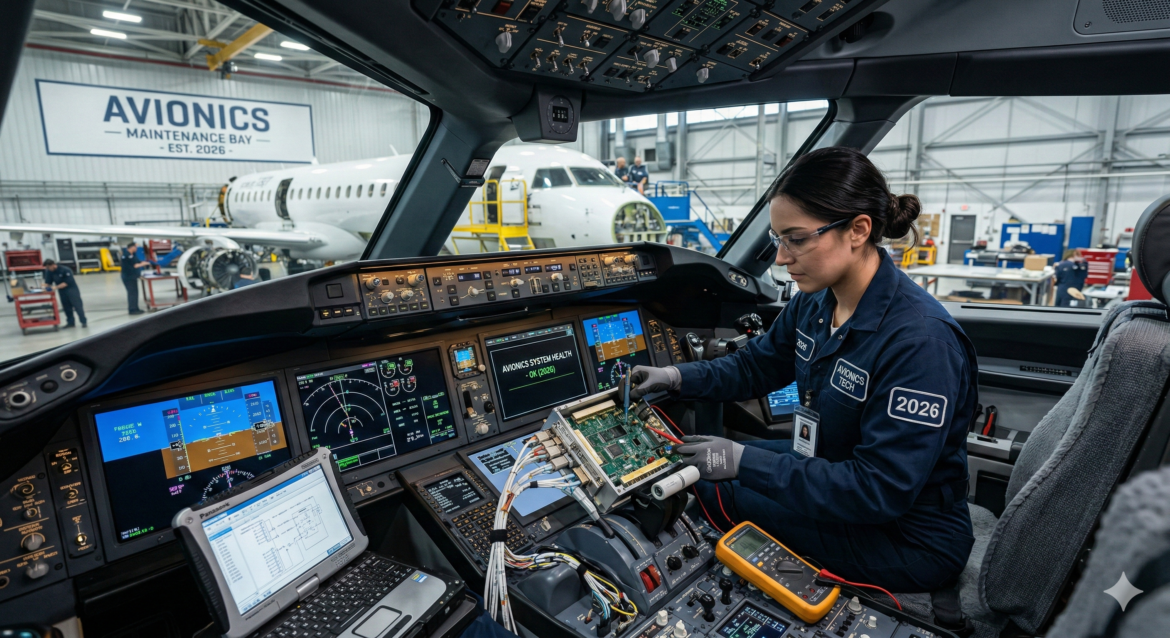 Avionics Technician working up front